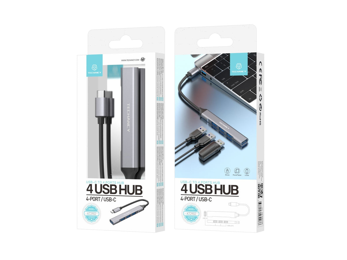 Techancy KT2902 USB-C-Hub, 4-in-1, Grau