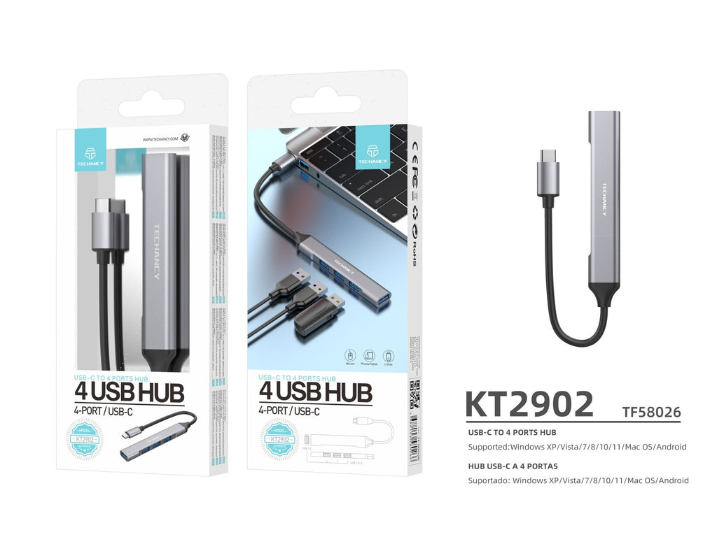 Techancy KT2902 USB-C-Hub, 4-in-1, Grau